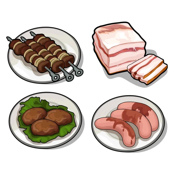 Schweinebraten, Speck, Würstchen und andere Delikatessen — Stockvektor