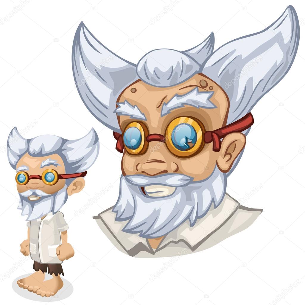 Older male scientist professor, cartoon people