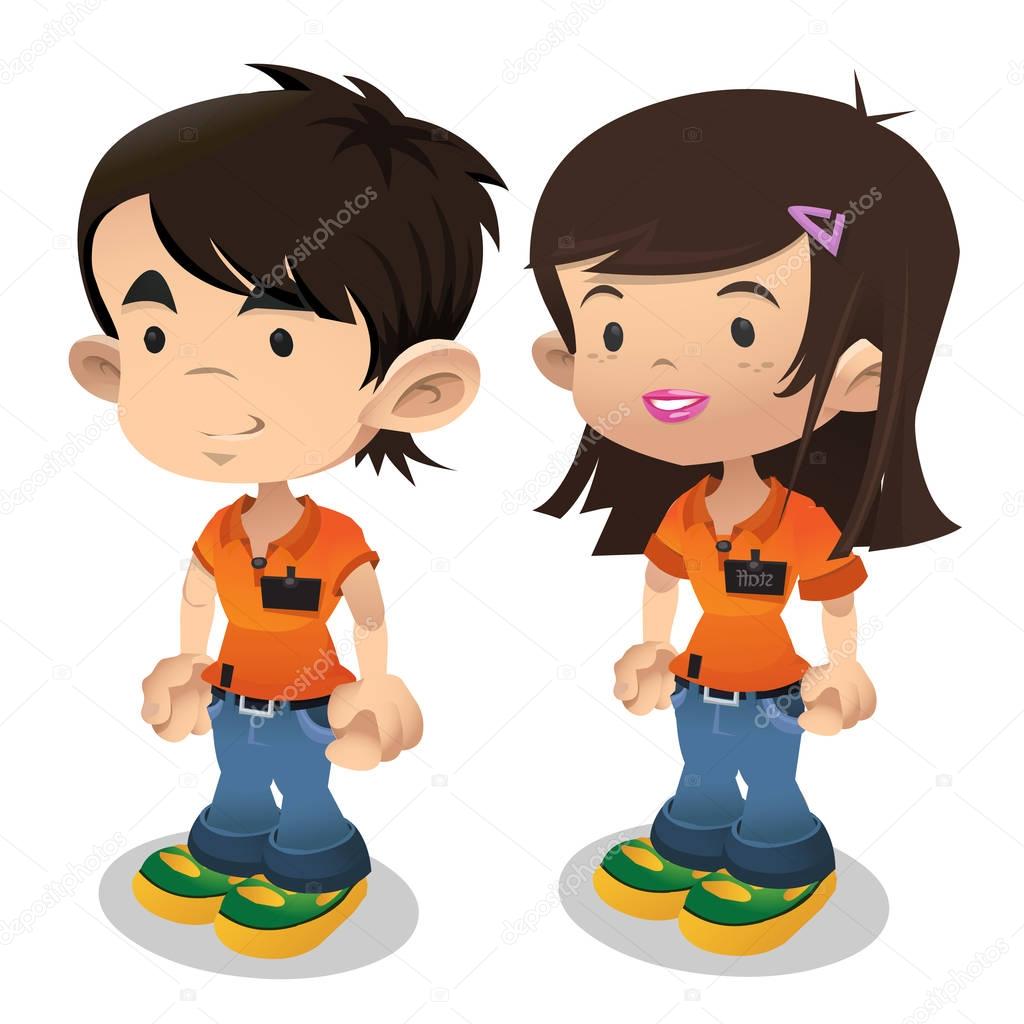 Man and woman in working clothes. Vector