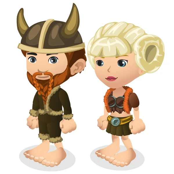 Homem e mulher em trajes Viking —  Vetores de Stock