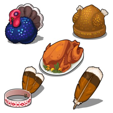 Tavuk ve hindi Tema izole vektör kümesi