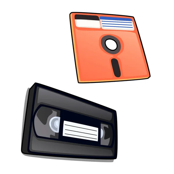 Vintage Kassette und Diskette. Vektor isoliert — Stockvektor