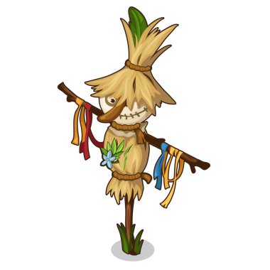 Funny Scarecrow in a straw hat in cartoon style clipart