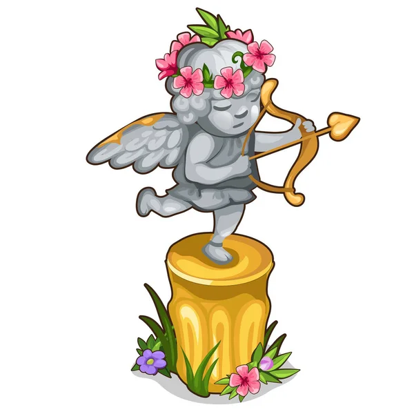 Estatua de pequeño Cupido con alas y arco dorado — Vector de stock