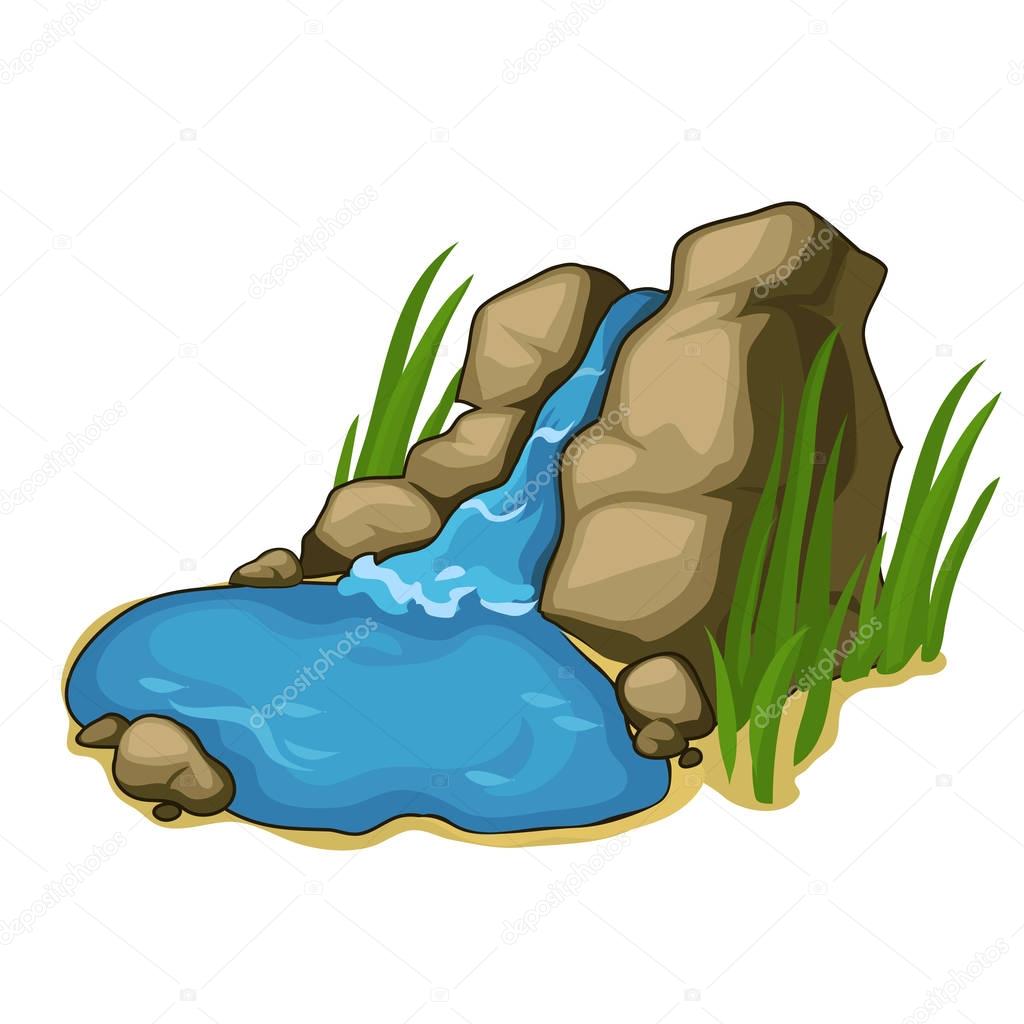 Small lake with a beautiful waterfall. Vector