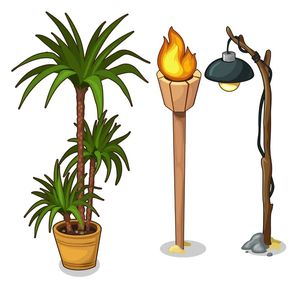 Interieur palm in pot, torch en elektrische lantaarn — Stockvector