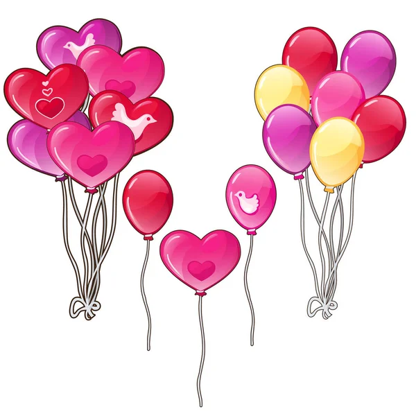 Bouquets de ballons formes classiques et un cœur — Image vectorielle