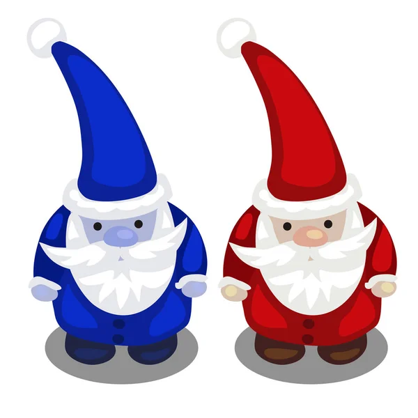 Två Jultomten i röda och blå kostym isolerade — Stock vektor