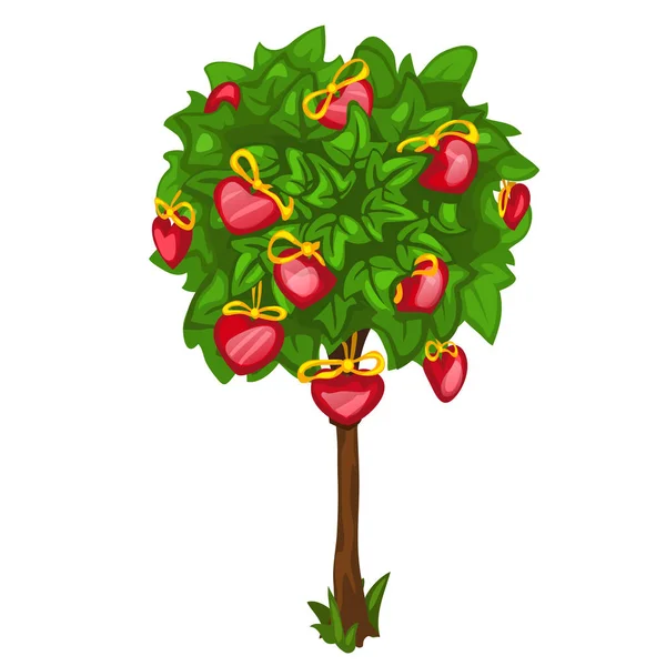 Vector boom met groen gebladerte en inrichting van harten — Stockvector