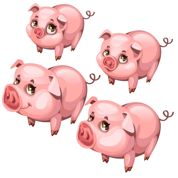 Pink cute shy pig in cartoon style. Vector animal — Stock Vector