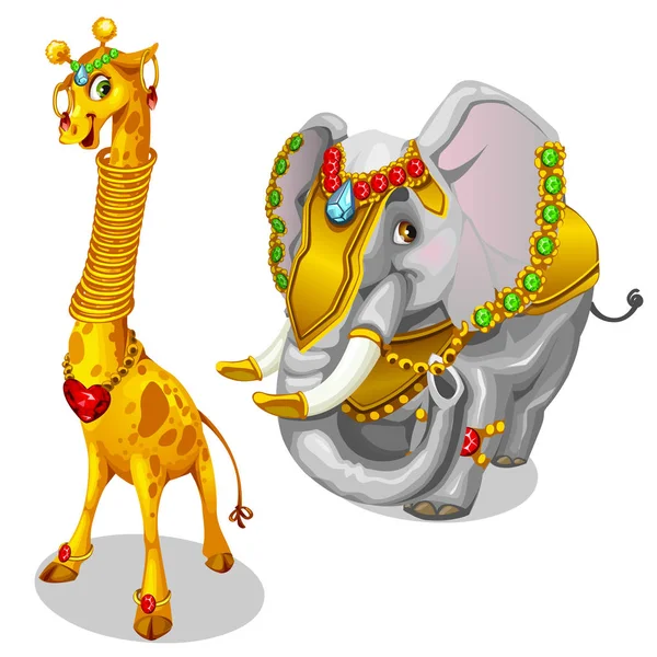 Girafă și elefant decorate bijuterii prețioase — Vector de stoc