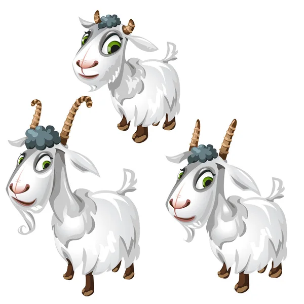 Cute goats with green eyes. Vector animals — Stock Vector