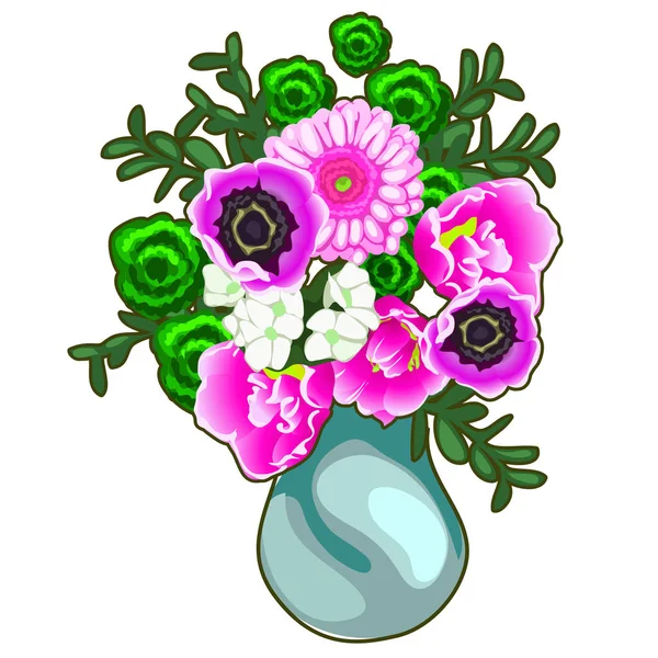 粉红色和白色的花，插在花瓶里的花束 — 图库矢量图片