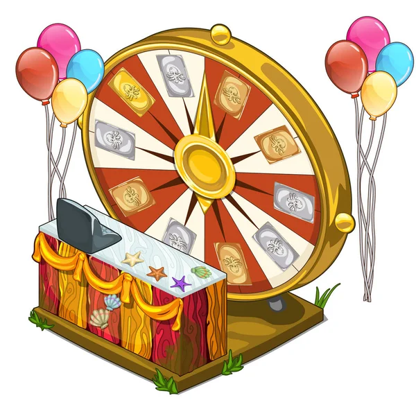 Rueda festiva de la fortuna con globos de colores — Vector de stock