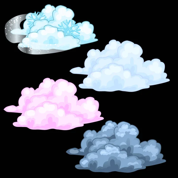 Vier cloud verschillende kleuren, sneeuw en storm cloud — Stockvector