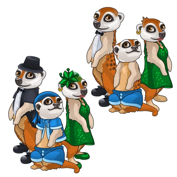 Konstnärlig familj av meerkats i frack — Stock vektor