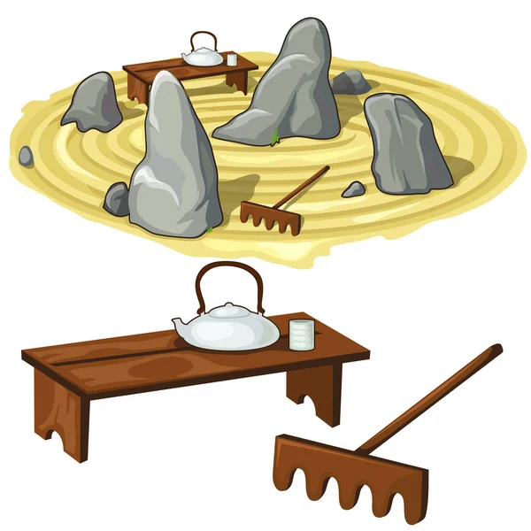 Камни и посуда из японского дзена — стоковый вектор