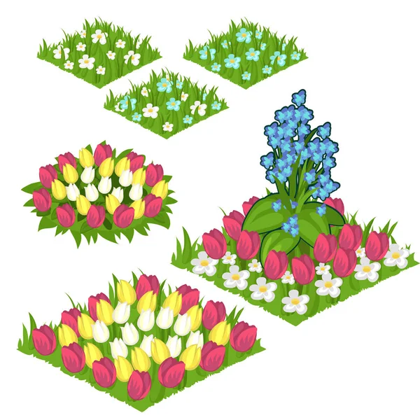 Διάφορα ασυνήθιστα όμορφο λουλούδι χλοοτάπητες — Διανυσματικό Αρχείο