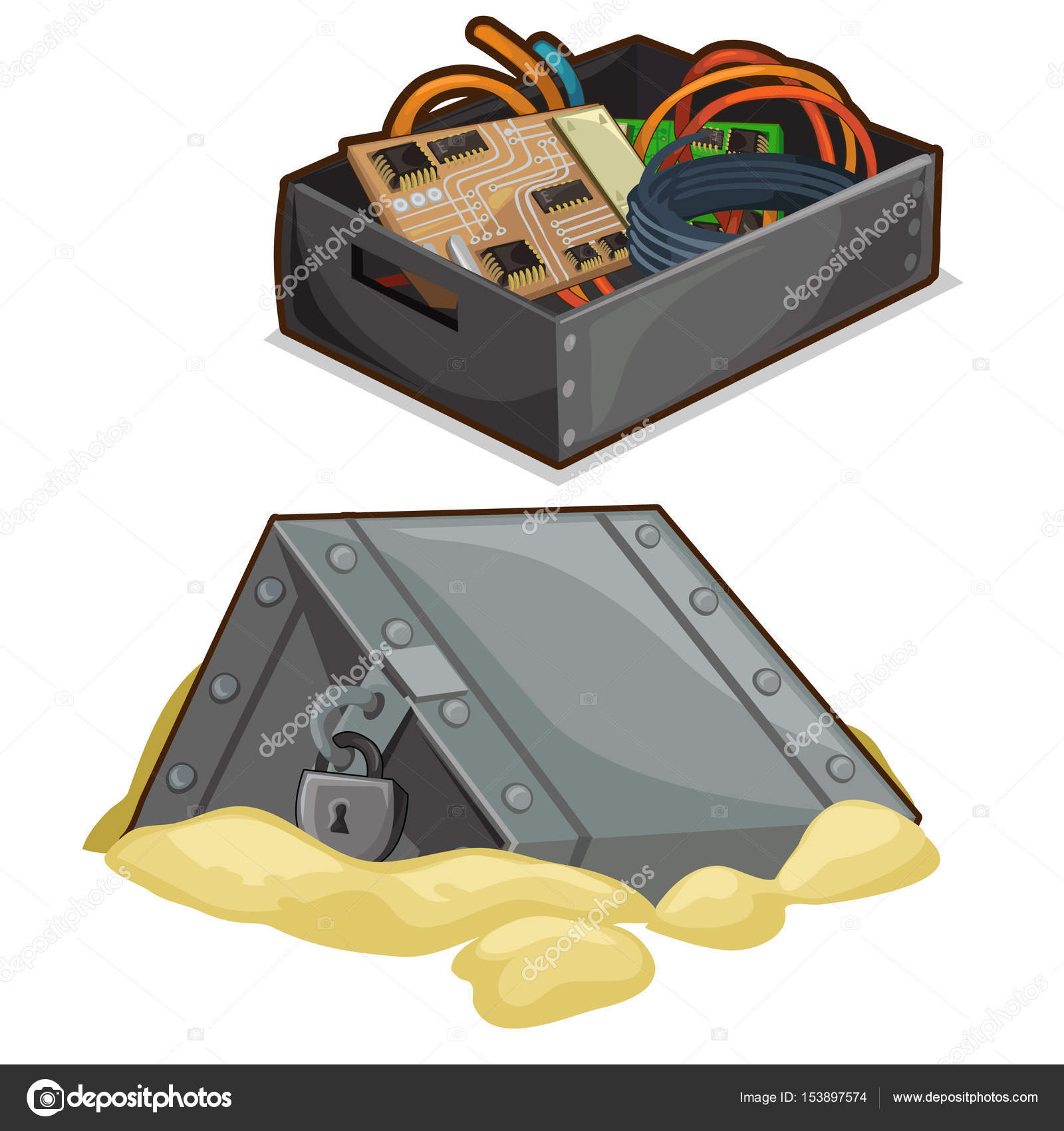 Cofre de tesoros con dinero y monedas — Vector de stock © Anton_Lunkov