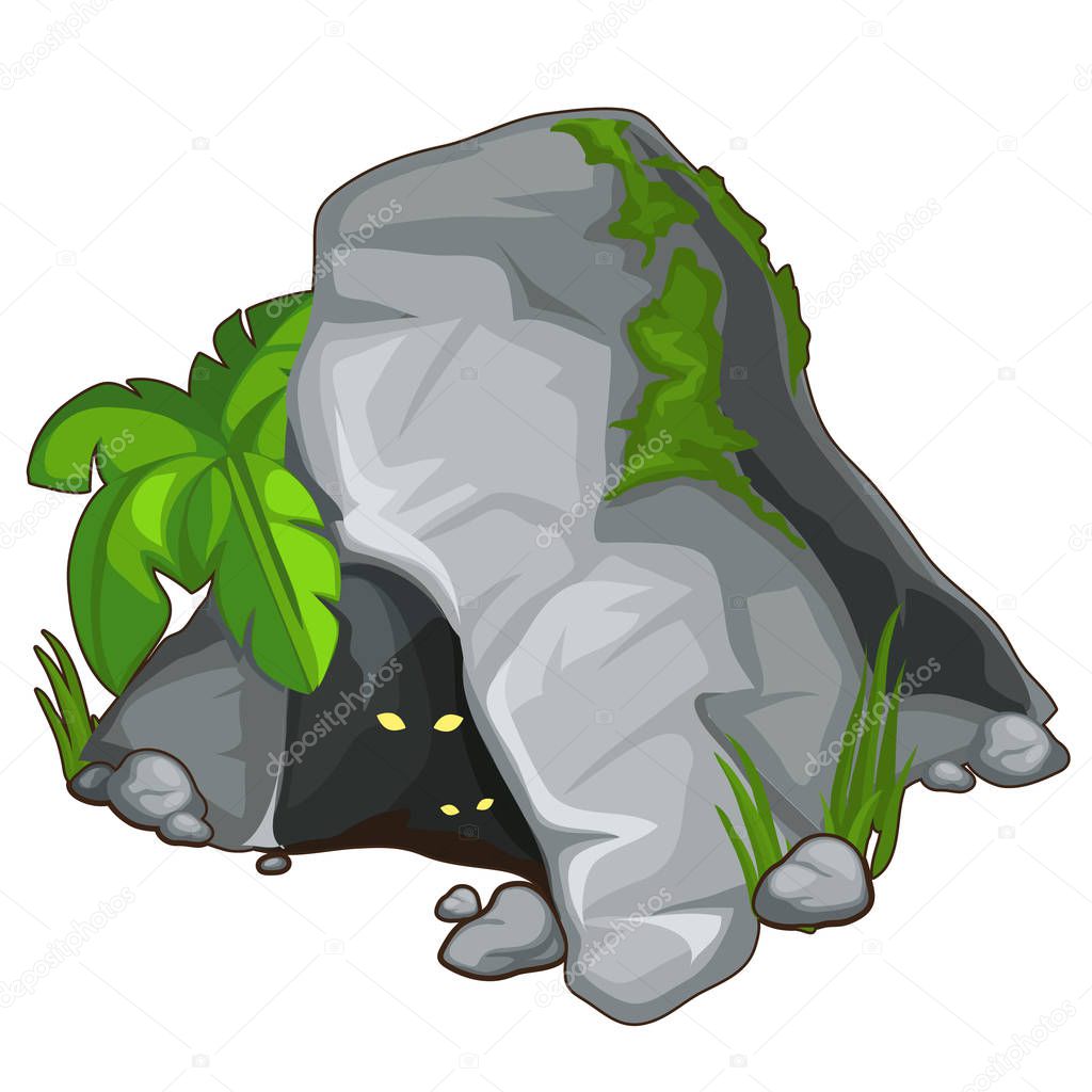 Stone cave with creatures looking out. Vector