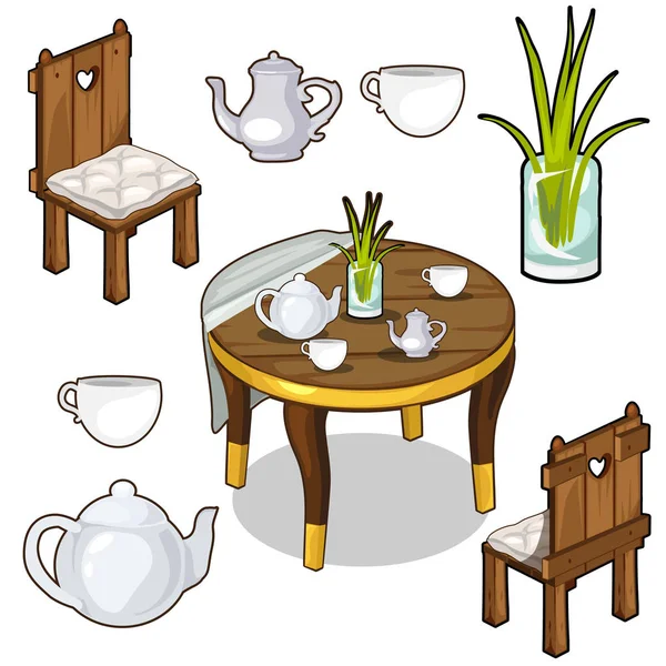 Векторный изолированный набор мебели для кухни — стоковый вектор