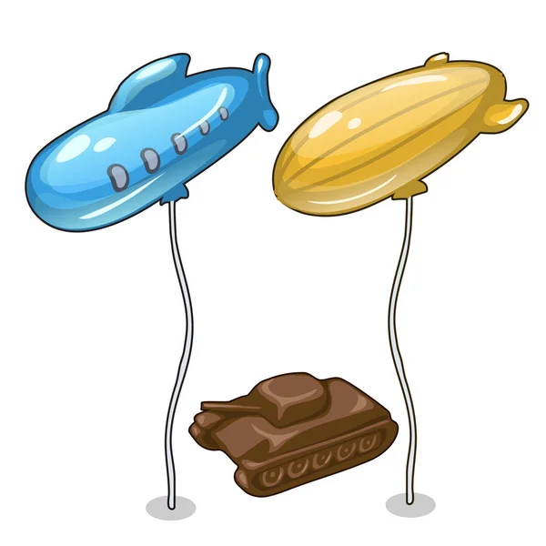 Dos globos en forma de dirigible y tanque de chocolate — Vector de stock