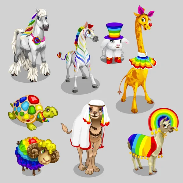 Animali stilizzati vettoriali con decorazione arcobaleno — Vettoriale Stock