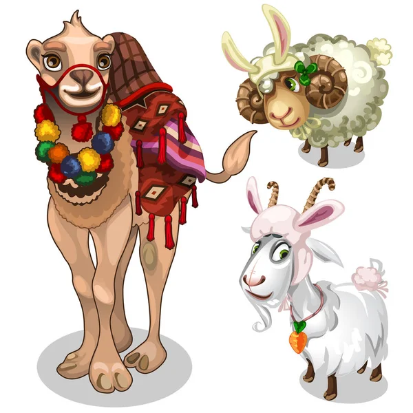 Верблюд, овец и коз в костюме детского стиля — стоковый вектор
