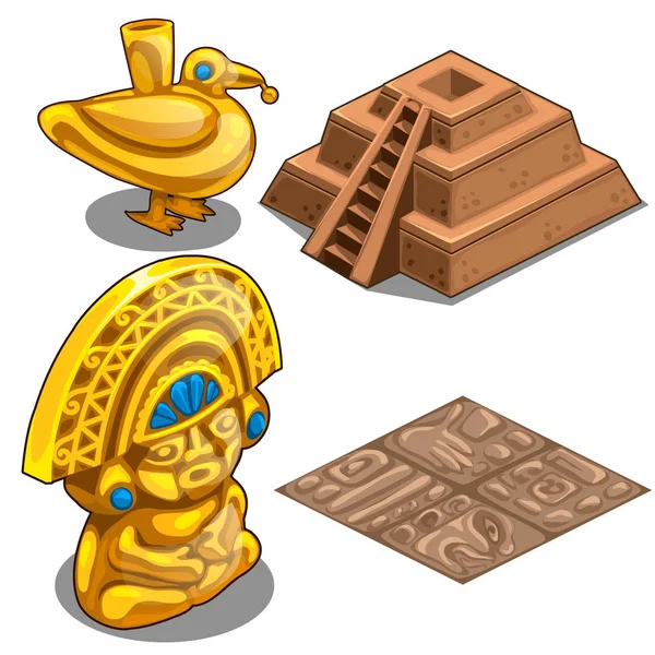 Golden Maya objects, flooring and pyramid model — Stock Vector