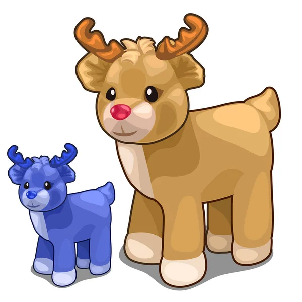 Dos juguetes de ciervos de diferentes colores, azul y marrón — Vector de stock