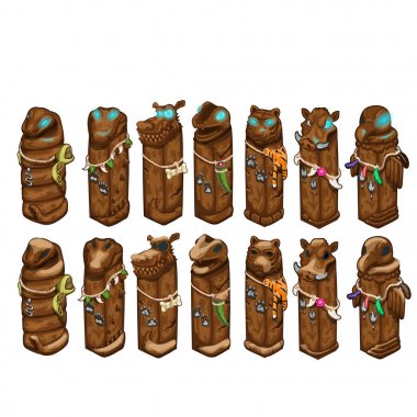 Ahşap hayvanlar totem antik süslemeler ile