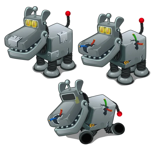 Juego de perros de hierro cyborgs. Vector aislado — Vector de stock