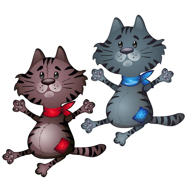 Dos gatos de juguete en parche, gris y marrón — Archivo Imágenes Vectoriales