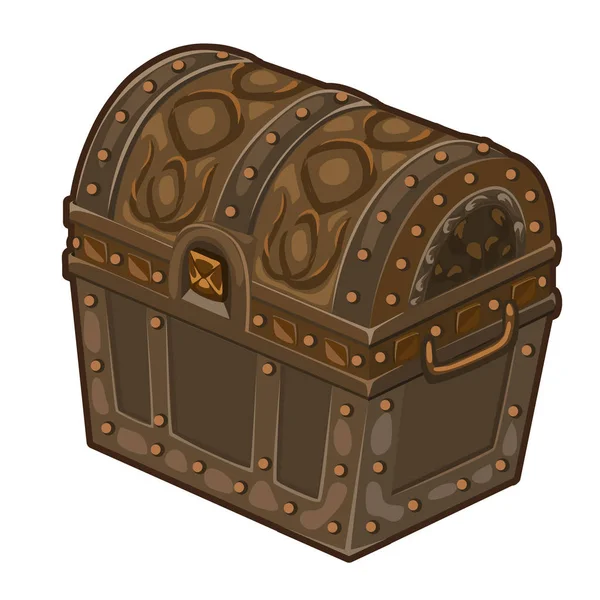Old classic closed treasure chest isolated on a white background. Vector illustration in cartoon style — Stock Vector