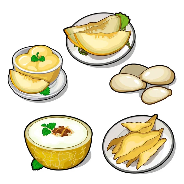 一组不同的瓜菜在白色背景下分离。五食物的向量图标 — 图库矢量图片