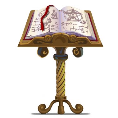 Büyü sembolleri bulunan antik kitap stand