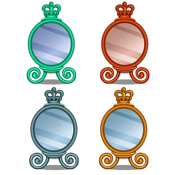 Set de espejo cosmético con decoración de corona. Ilustración vectorial en estilo de dibujos animados sobre fondo blanco. Imagen aislada para sus necesidades de diseño — Archivo Imágenes Vectoriales