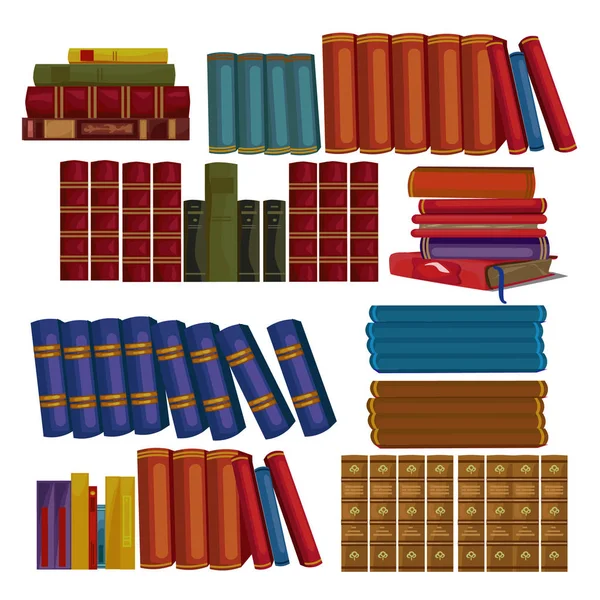 Ensemble de livres anciens, encyclopédies, volumes. Illustration vectorielle en style dessin animé isolé sur fond blanc — Image vectorielle