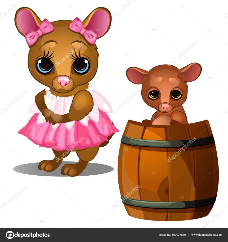 Female mouse in pink dress and baby mouse bathing in wooden barrel. Cartoon  animals character for animation, childrens illustrations, book and other  design needs. Vector isolated on white background Stock Vector Image