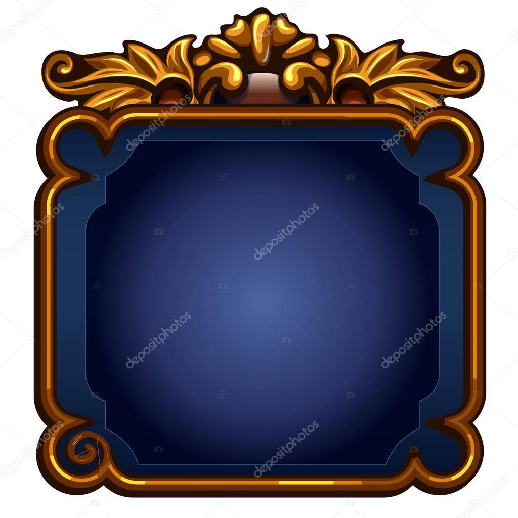 Game blue screen with Golden frame. Vector illustration on white background