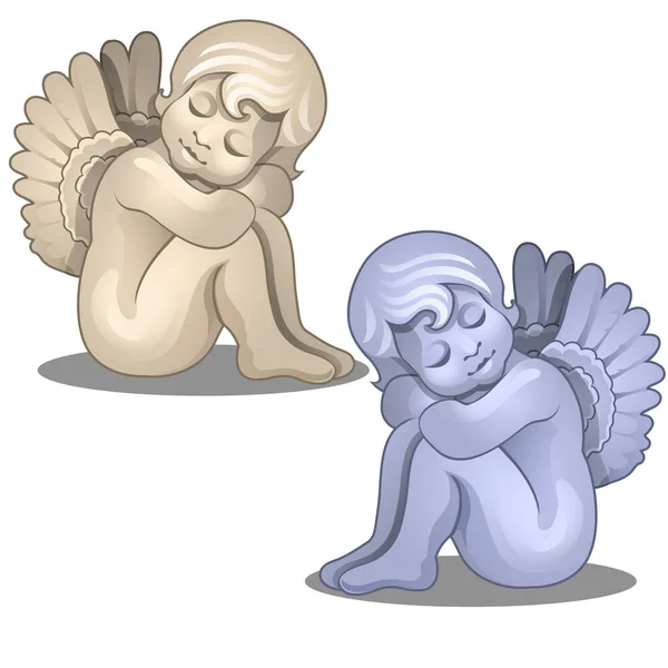 Skulptur angel baby serene. Statyett dekorativa isolerad på vit bakgrund. Vektorillustration — Stock vektor