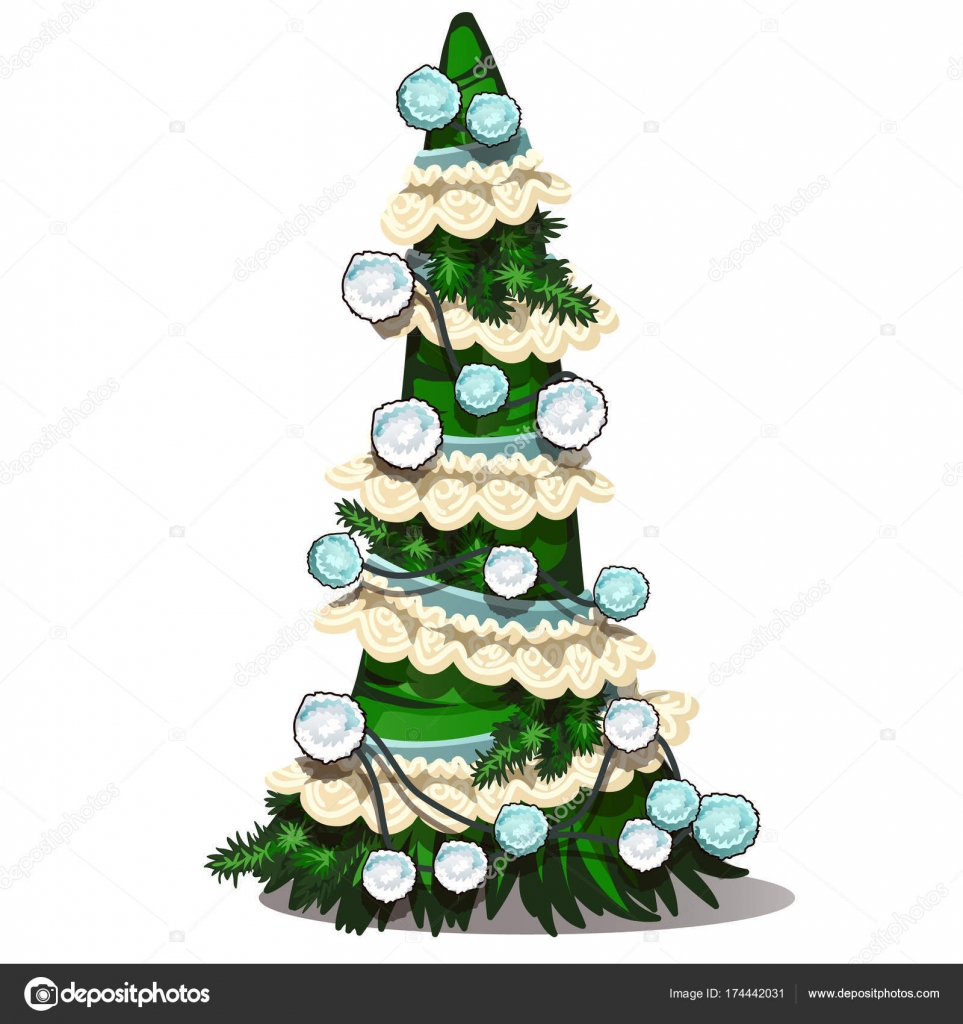 green christmas tree with fancy decoration from fabric and pompom holiday symbol vector illustration - Fancy Christmas Tree green christmas tree with fancy decoration from fabric and pompom holiday symbol vector illustration - Fancy Christmas Tree