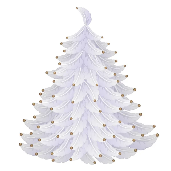 Stilize beyaz Noel ağacı tüyler ve boncuklar yapılmış. Tatil sembolü. Beyaz arka plan üzerinde izole vektör çizim — Stok Vektör