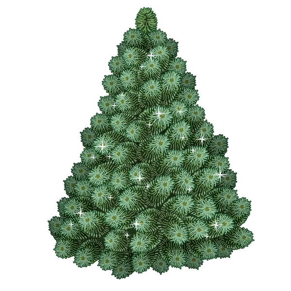 Realistiska grön julgran. Traditionell semester symbol. Träd utan leksaker. Vektorillustration isolerade på vit bakgrund. — Stock vektor