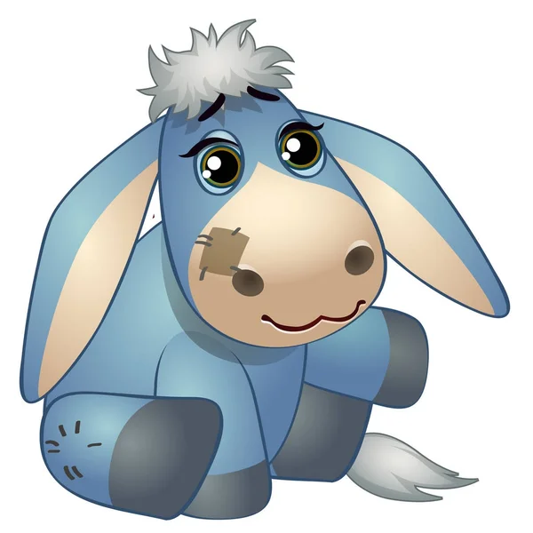 Cute donkey - old childrens stuffed toy with patch. Vector illustration in cartoon style isolated on white — Stock Vector