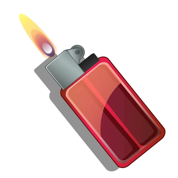 Briquet à gaz rouge avec flamme. Illustration vectorielle en style dessin animé isolé sur blanc — Image vectorielle