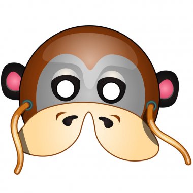 Maskeli balo maymun çizgi film tarzı çizilmiş dizeleri ile. Karnaval ve maskeli balo aksesuarları. Beyaz arka plan üzerinde izole vektör çizim