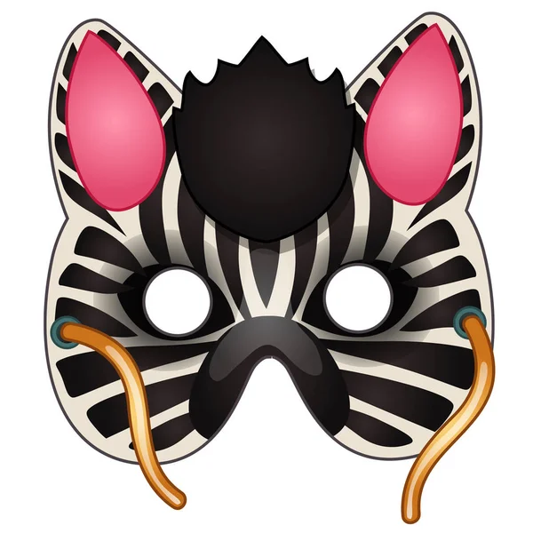 Карнавальная маска зебры на лице нарисована в мультяшном стиле. Маскарад, карнавальные аксессуары. Векторная иллюстрация на белом фоне — стоковый вектор