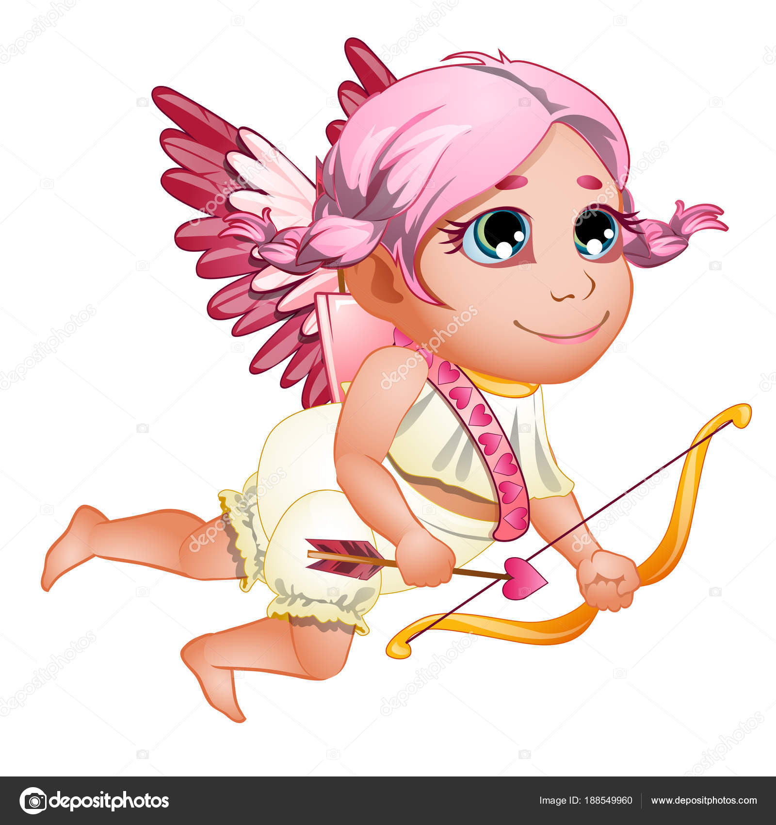 Little girl cupid in toga with pink wings and hair, with pink bow ...