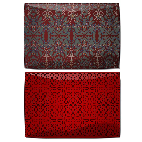 Två röda mattor med abstrakt mönster. Hem dekorativa element i antik stil. Bild i tecknad stil. Vektorillustration isolerade på vit bakgrund — Stock vektor
